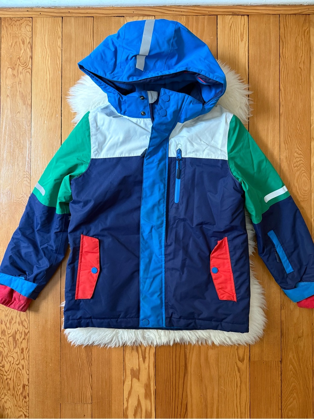 Mini Boden Kids Colorblock Winter Jacket - Blue, Navy & Green